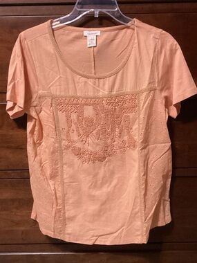 Sundance Peach Short-Sleeve Embroidered Eyelet Tee